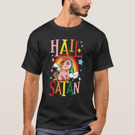 Hail Satan Einhorn Regenbogen T-Shirt (Vorderseite)