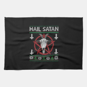 Hail Satan Goat Head Pentagram Funny Satanic Ugly Geschirrtuch