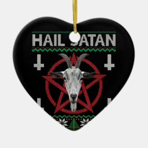Hail Satan Goat Head Pentagram Funny Satanic Ugly Keramik Ornament