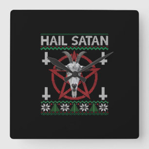 Hail Satan Goat Head Pentagram Funny Satanic Ugly Quadratische Wanduhr