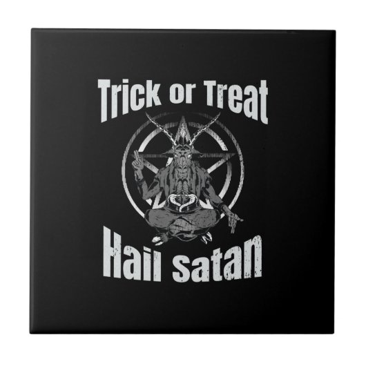 Hail Satan Pentagram Goat Halloween Fliese (Vorderseite)