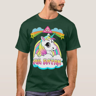 Hail Satan Unicorn Rainbow Painting Zeichnend Desi T-Shirt