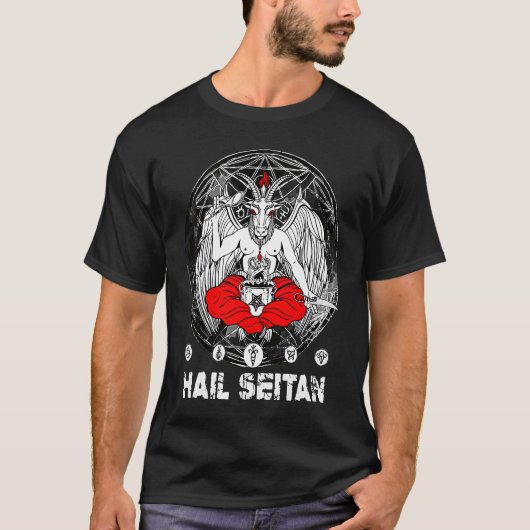 Hail Seitan Satanic Vegan Chef Baphomet Occult Coo T-Shirt (Vorderseite)