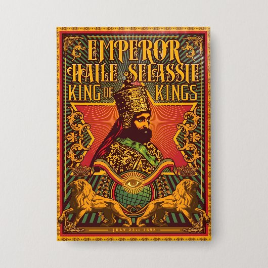 Haile Selassie I Jah Rastafari Rasta Reggae Roots Button (Vorderseite)