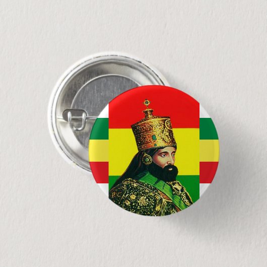 Haile Selassie I Jah Rastafari Rasta Reggae Roots Button (Vorne & Hinten)