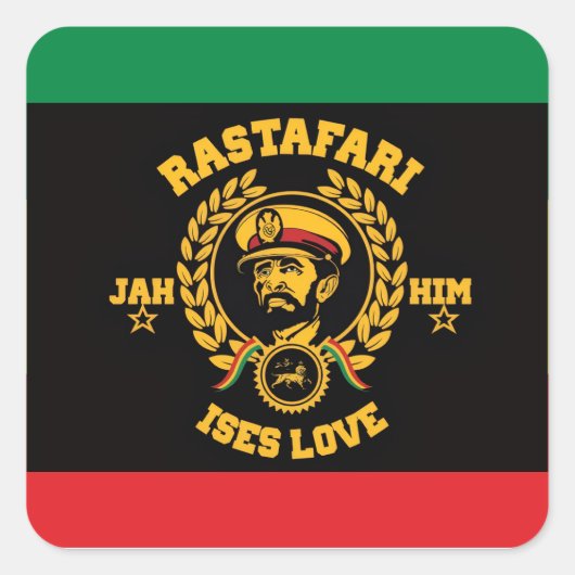 Haile Selassie I Jah Rastafari Reggae Rasta Button Quadratischer Aufkleber (Vorderseite)