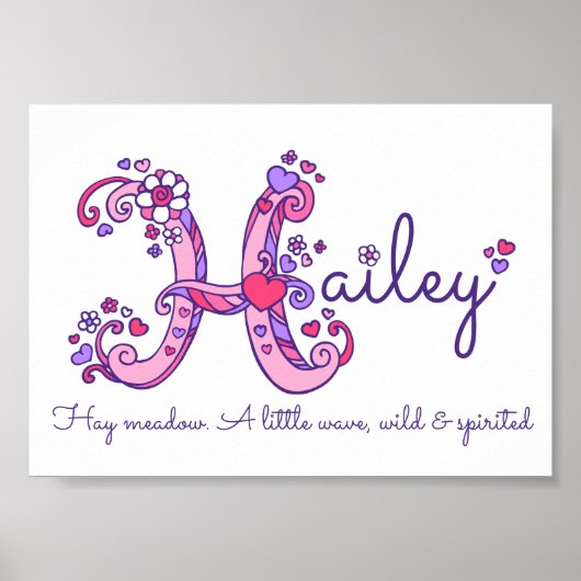 Hailey Initial H Doodle Herz Art Name bedeutet Poster (Vorne)