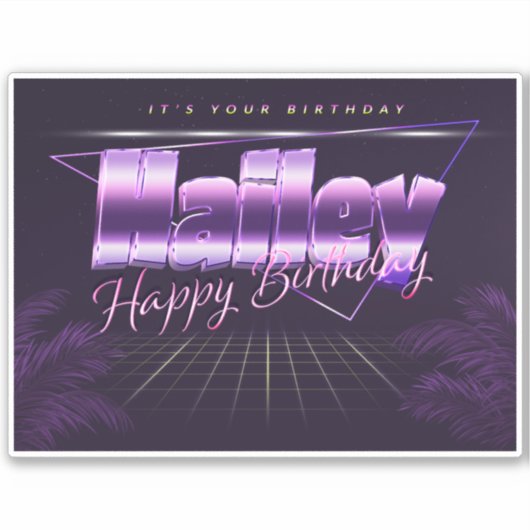 Hailey Name Vorname lila retro Sticker Geburtstag (Vorderseite)