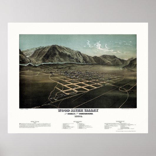 Hailey - Wood River, ID Panoramic Map - 1884 Poster (Vorne)