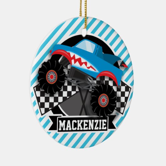 Haimonster-Lkw; karierte Flagge; Blaue Streifen Keramikornament (Rechts)