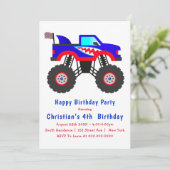 Haimonster Truck 4. Geburtstag Einladungen (Stehend Vorderseite)
