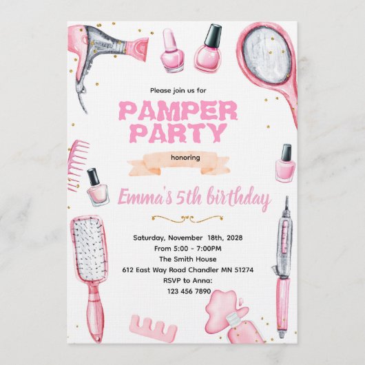 Hair and Nails pamper party invitation Einladung (Vorderseite)