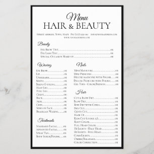 Hair Beauty Waxing Nails Schwarze Grenze Preislist Flyer