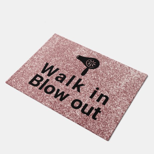 Hair Blow Dry Bar Rose Gold Glitter Salon Welcome Fußmatte (Schrägansicht)