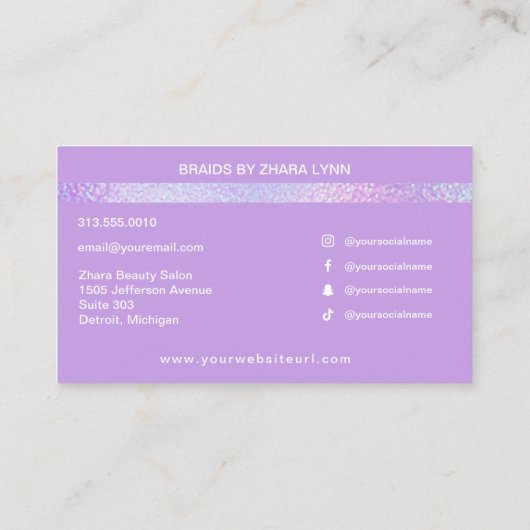 Hair Braider Braiding Stylist Salon Holographic Visitenkarte (Rückseite)
