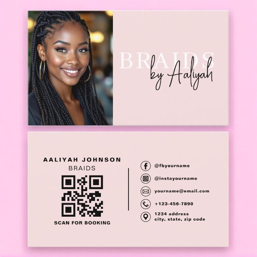 Hair Braider Business Card with Photo and QR Code Visitenkarte