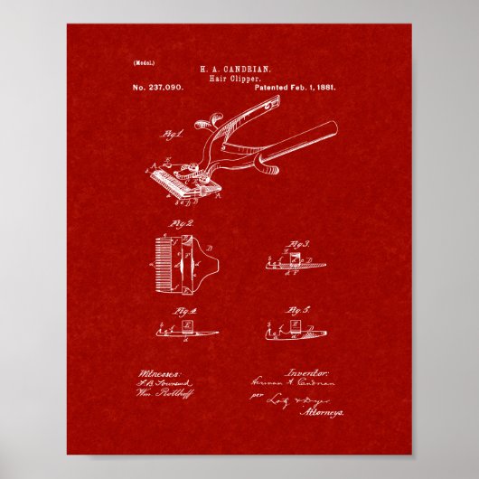 Hair Clipper Patent - Burgund Red Poster (Vorne)