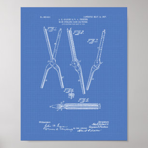 Hair Curling Iron 1907 Patent Art Blueprint Poster