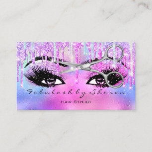 Hair Dresser Lashes Glitzer Tropfen Holograph Pink Visitenkarte