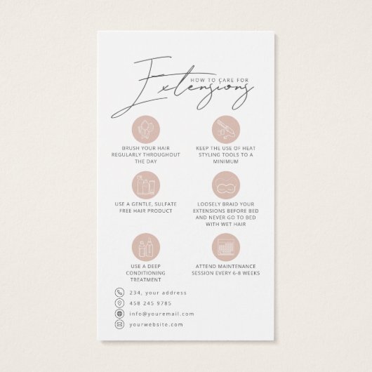 Hair Extensions Care Hang Tag Card (Rückseite)