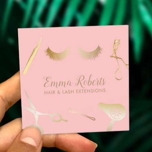 Hair & Eyelash Extensions Modernes Blush Pink & Go Quadratische Visitenkarte