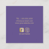 Hair & Eyelash Extensions Modernes Violet & Gold Quadratische Visitenkarte (Rückseite)