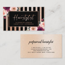 Hair Floral Black Rose Gold Glitzer Business Card