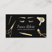 Hair & Lash Erweiterungen Moderne Schwarz & Gold Visitenkarte (Vorderseite)