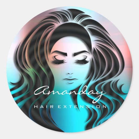 Hair Lashes Extension Stylist Makeup Blue Ombre Runder Aufkleber (Vorderseite)