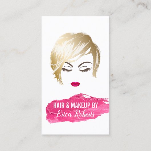 Hair & Makeup Artist Girl & Pink Lipstick Visitenkarte (Vorderseite)