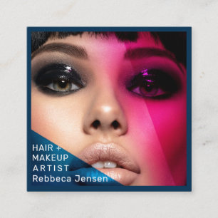 Hair Makeup Artist Modern Blue QR Code Quadratische Visitenkarte