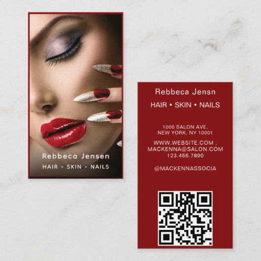 Hair Makeup Artist Moderner QR Code Visitenkarte (Vorne/Hinten)