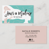 Hair & Makeup Beauty Salon Aquamarin & Pink Typogr Visitenkarte (Vorne/Hinten)