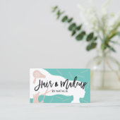 Hair & Makeup Beauty Salon Aquamarin & Pink Typogr Visitenkarte (Stehend Vorderseite)