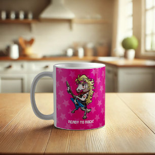Hair Metal Glam Einhorn mit Star Guitar Cartoon Kaffeetasse
