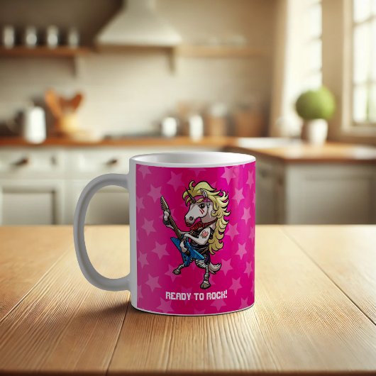 Hair Metal Glam Einhorn mit Star Guitar Cartoon Kaffeetasse