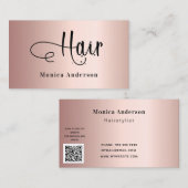 Hair Rose Gold Schwarz elegantes QR-Code-Skript Visitenkarte (Vorne/Hinten)