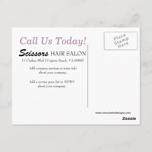 Hair Salon Business Advertising Postkarte (Rückseite)