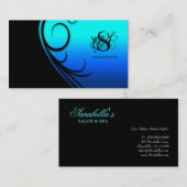 Hair Salon Business Card Swirl Blue Black Visitenkarte (Vorne/Hinten)