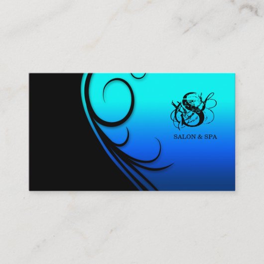 Hair Salon Business Card Swirl Blue Black Visitenkarte (Vorderseite)