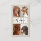 Hair Salon Calligraphy Script Photo Collage Beige Visitenkarte (Vorderseite)