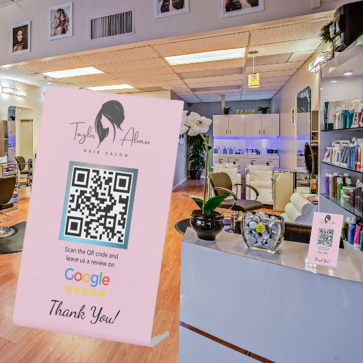 Hair Salon Google Review Pink Pedestal Sign Sockelschild