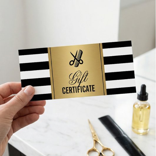 Hair Salon Logo Geschenkgutschein Gold B&W Streife