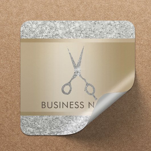 Hair Salon Luxury Silver Glitzer Frisör Quadratischer Aufkleber
