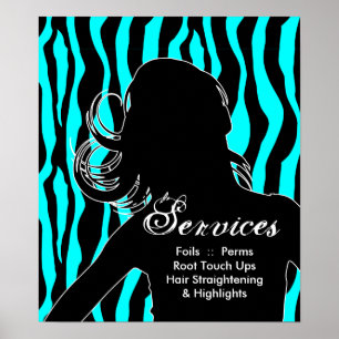 Hair Salon Posters Woman Blue Zebra Poster