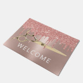 Hair Salon Rose Gold Tropfen Gold Schere Willkomme Fußmatte (Schrägansicht)