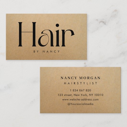 Hair Salon Rustic Kraft  Business Card Visitenkarte (Vorne/Hinten)