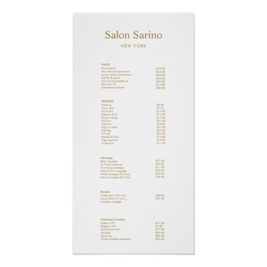 Hair Salon Service Price List Menü Poster (Vorderseite)
