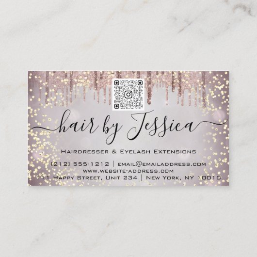 Hair Salon Stylist Friseur Rose Tropfen QRCode Visitenkarte (Rückseite)