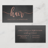 Hair-Script-Typografie Rose Gold Schwarz Aquarell Visitenkarte (Vorne/Hinten)